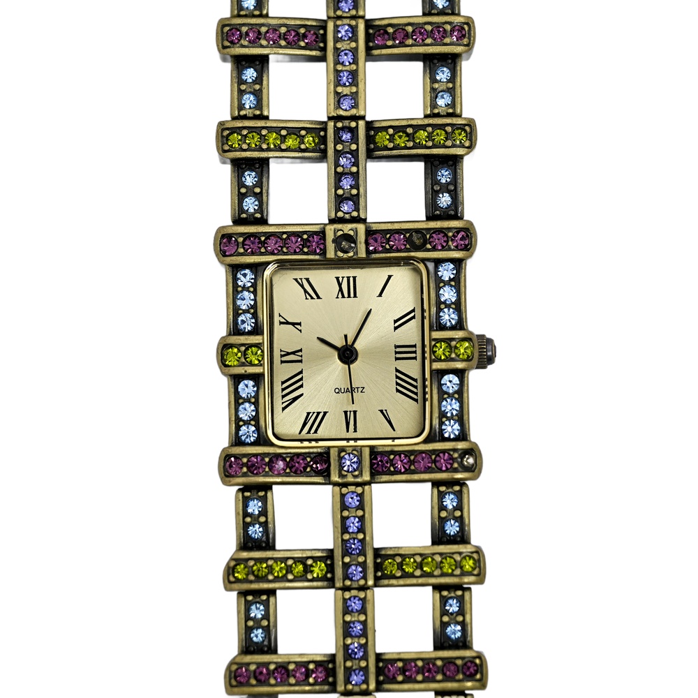 Heidi Daus Ladies Swarovski Gemstones Wrist Watch Bronze Tone Quartz Roman Dial